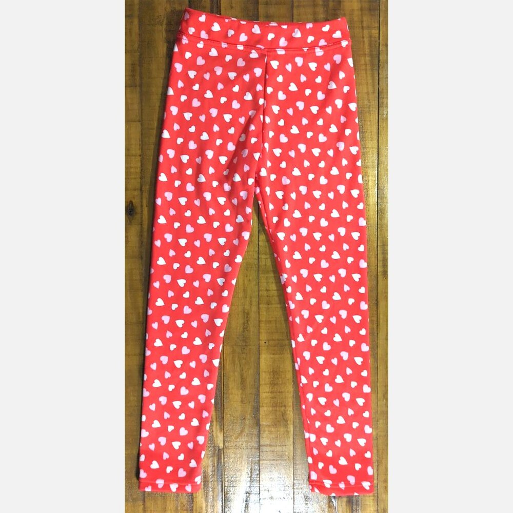 L&D Kids Red Heart Print Fleece-Lined Leggings (ALDI) – Size L